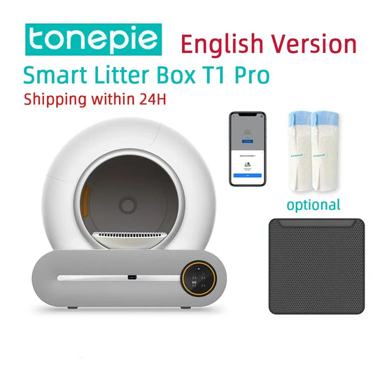 Tonepie 65L Automatic Smart Cat Litter Box Self Cleaning Fully Enclosed Cat Litter Box Pet Toilet Litter Tray English versions